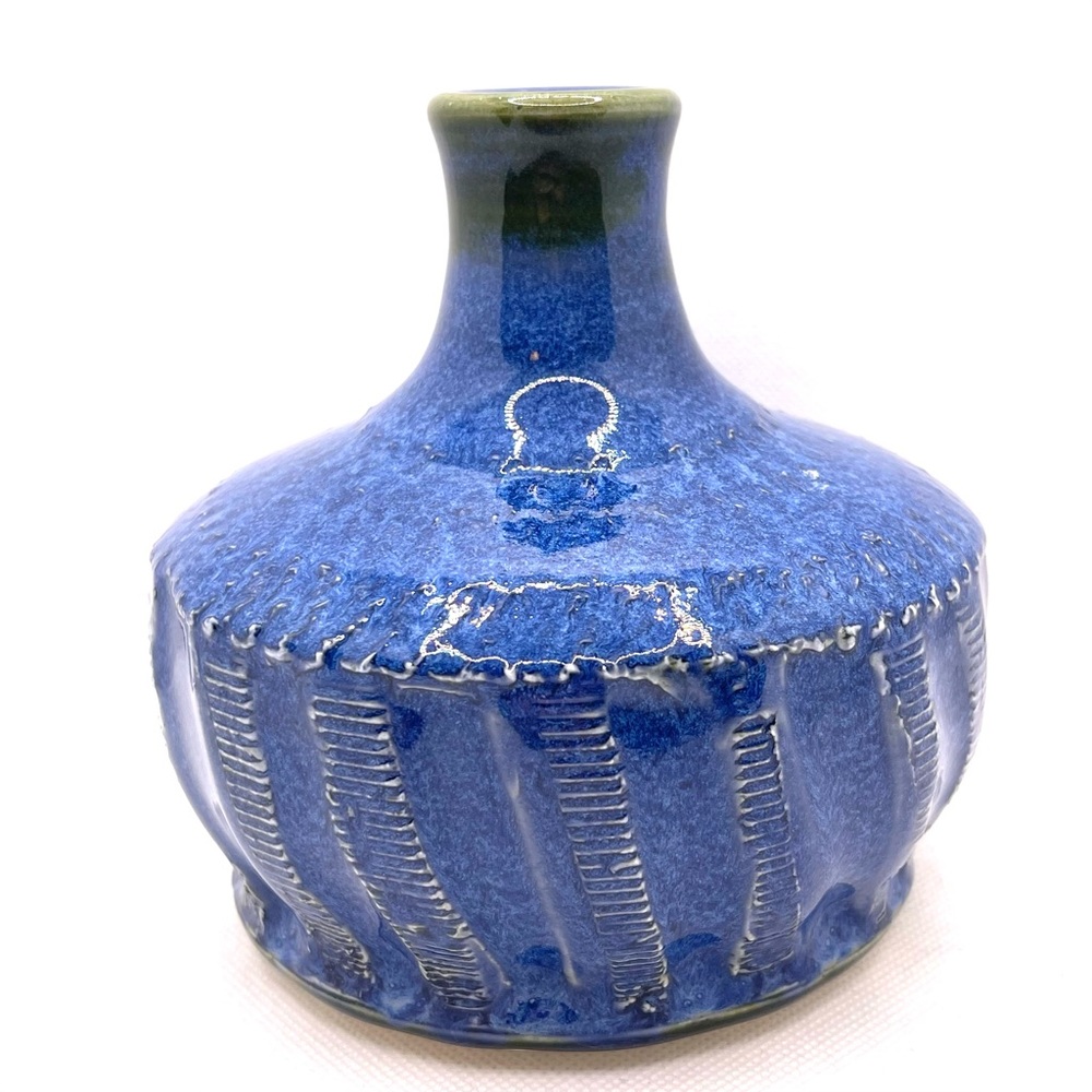 Blue Ceramic Bud Vase – Bitossi Style Textured Pottery, Handmade